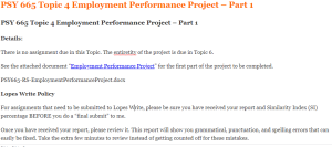 PSY 665 Topic 4 Employment Performance Project – Part 1