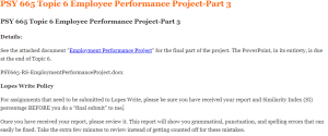 PSY 665 Topic 6 Employee Performance Project-Part 3