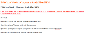 PSYC 110 Week 1 Chapter 1 Study Plan NEW