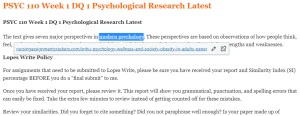 PSYC 110 Week 1 DQ 1 Psychological Research Latest