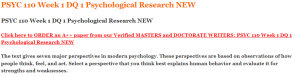 PSYC 110 Week 1 DQ 1 Psychological Research NEW