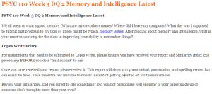 PSYC 110 Week 3 DQ 2 Memory and Intelligence Latest