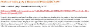 PSYC 110 Week 4 DQ 2 Theories of Personality NEW