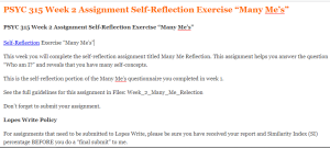 PSYC 315 Week 2 Assignment Self-Reflection Exercise “Many Me’s”