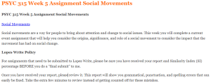 PSYC 315 Week 5 Assignment Social Movements