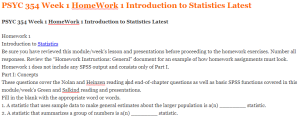 PSYC 354 Week 1 HomeWork 1 Introduction to Statistics Latest