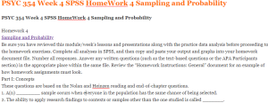 PSYC 354 Week 4 SPSS HomeWork 4 Sampling and Probability