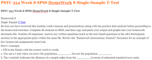 PSYC 354 Week 8 SPSS HomeWork 8 Single-Sample T-Test