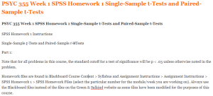 PSYC 355 Week 1 SPSS Homework 1 Single-Sample t-Tests and Paired-Sample t-Tests