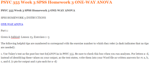 PSYC 355 Week 3 SPSS Homework 3 ONE-WAY ANOVA