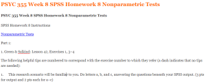 PSYC 355 Week 8 SPSS Homework 8 Nonparametric Tests