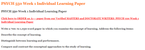 PSYCH 550 Week 1 Individual Learning Paper