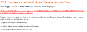 PSYCH 550 Week 2 Individual Simple Stimulus Learning Paper