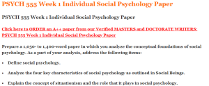 PSYCH 555 Week 1 Individual Social Psychology Paper