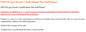 PSYCH 555 Week 2 Individual The Self Paper