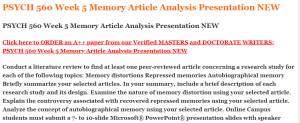 PSYCH 560 Week 5 Memory Article Analysis Presentation NEW