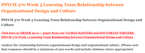 PSYCH 570 Week 5 Learning Team Relationship between Organizational Design and Culture