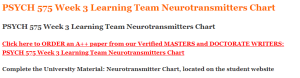 PSYCH 575 Week 3 Learning Team Neurotransmitters Chart