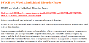 PSYCH 575 Week 5 Individual  Disorder Paper