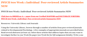 PSYCH 600 Week 1 Individual  Peer-reviewed Article Summaries NEW