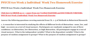 PSYCH 610 Week 2 Individual  Week Two Homework Exercise