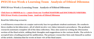 PSYCH 610 Week 2 Learning Team   Analysis of Ethical Dilemma