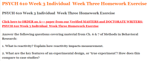PSYCH 610 Week 3 Individual  Week Three Homework Exercise