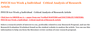 PSYCH 610 Week 4 Individual   Critical Analysis of Research Article