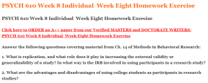 PSYCH 610 Week 8 Individual  Week Eight Homework Exercise