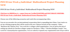 PSYCH 620 Week 4 Individual  Multicultural Project Planning NEW