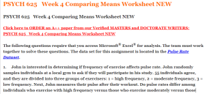 PSYCH 625   Week 4 Comparing Means Worksheet NEW