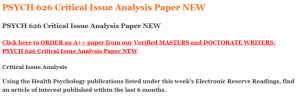 PSYCH 626 Critical Issue Analysis Paper NEW