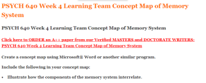 PSYCH 640 Week 4 Learning Team Concept Map of Memory System