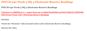 PSYCH 640 Week 5 DQ 3 Electronic Reserve Readings