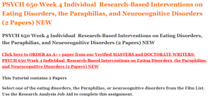 PSYCH 650 Week 4 Individual  Research-Based Interventions on Eating Disorders, the Paraphilias, and Neurocognitive Disorders (2 Papers) NEW