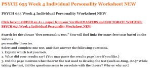 PSYCH 655 Week 4 Individual Personality Worksheet NEW