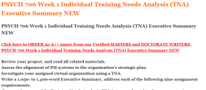 PSYCH 706 Week 1 Individual Training Needs Analysis (TNA) Executive Summary NEW