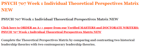 PSYCH 707 Week 1 Individual Theoretical Perspectives Matrix NEW