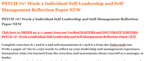 PSYCH 707 Week 2 Individual Self-Leadership and Self-Management Reflection Paper NEW