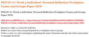 PSYCH 707 Week 3 Individual  Personal Reflection Workplace Teams and Groups Paper NEW