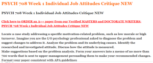 PSYCH 708 Week 1 Individual Job Attitudes Critique NEW