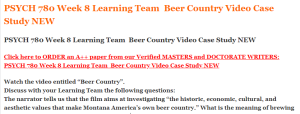 PSYCH 780 Week 8 Learning Team  Beer Country Video Case Study NEW