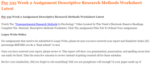 Psy 335 Week 2 Assignment Descriptive Research Methods Worksheet Latest