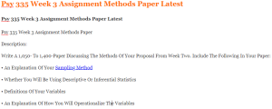 Psy 335 Week 3 Assignment Methods Paper Latest