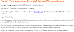 Psy 335 Week 4 Assignment Mock Irb Proposal Worksheet Latest