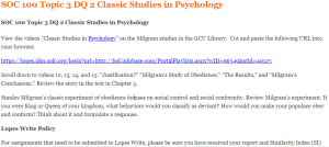 SOC 100 Topic 3 DQ 2 Classic Studies in Psychology