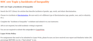 SOC 100 Topic 5 Incidents of Inequality