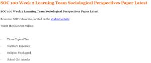 SOC 100 Week 2 Learning Team Sociological Perspectives Paper Latest