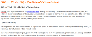 SOC 101 Week 1 DQ 2 The Role of Culture Latest