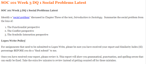 SOC 101 Week 3 DQ 1 Social Problems Latest